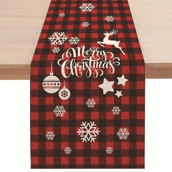 Table Runner Eye-catching Washable Table Durable Soft Plaid Christmas Snowflake Pattern Cloth for Kitchen