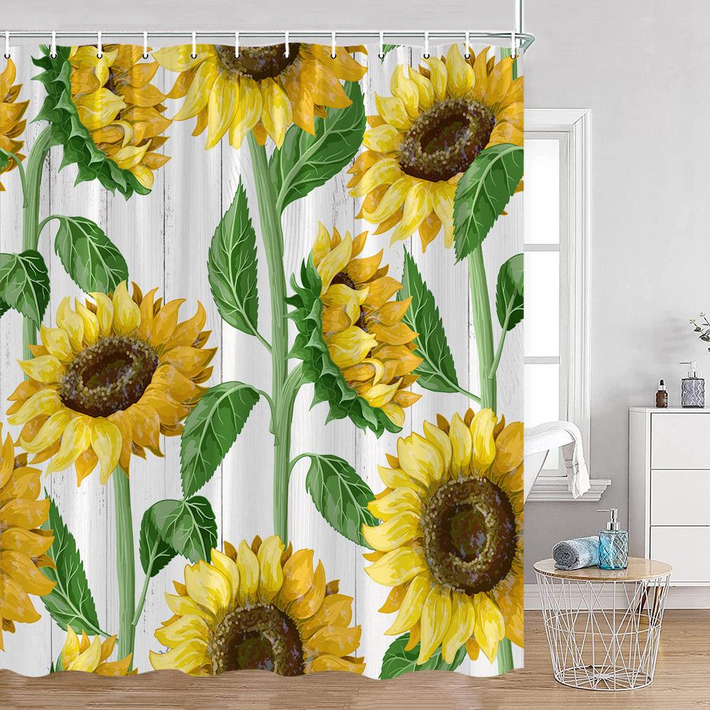 Sunflower Floral Shower Curtains Spring Plants Birds Butterfly Green Leaves Bathroom Curtain Modern Polyester Fabric Bath Decor
