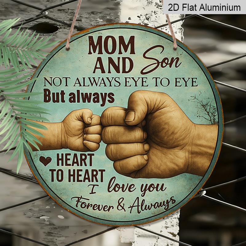 2D Flat, 1pc Mom and Son Metal Wall Art - Holding Hands & Fist Bump Heart-to-Heart - Vintage Iron Family Sign for, Room Decor - Sentimental