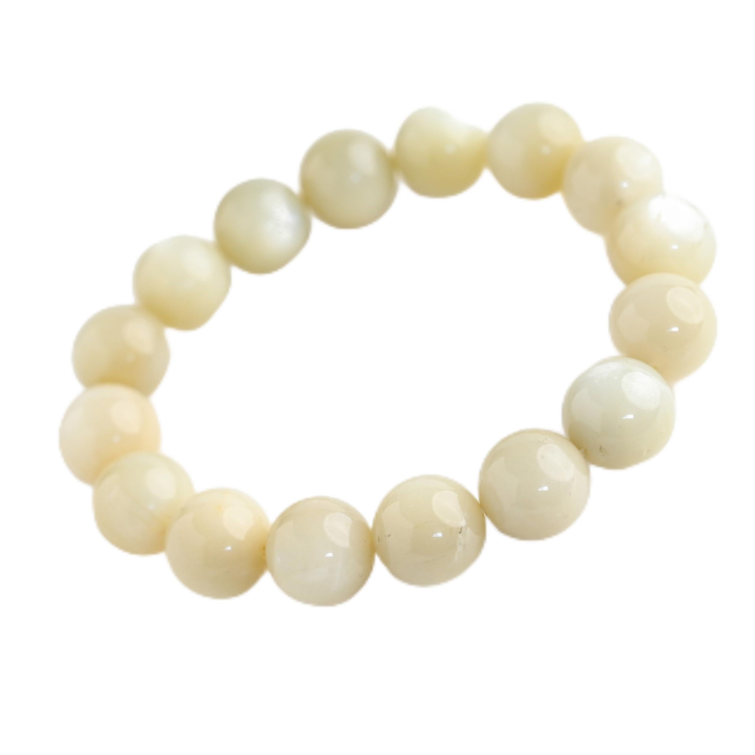 

[Eigado] White Moonstone Bracelet, 14mm beads, 16 pieces, inner diameter approx. 18cm, natural stone, power stone, good fortune, compassion, harmony