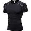 Men Gym Workout Short Sleeve Compression Shirt Tight Fit Quick Dry Athletic Top Black Red