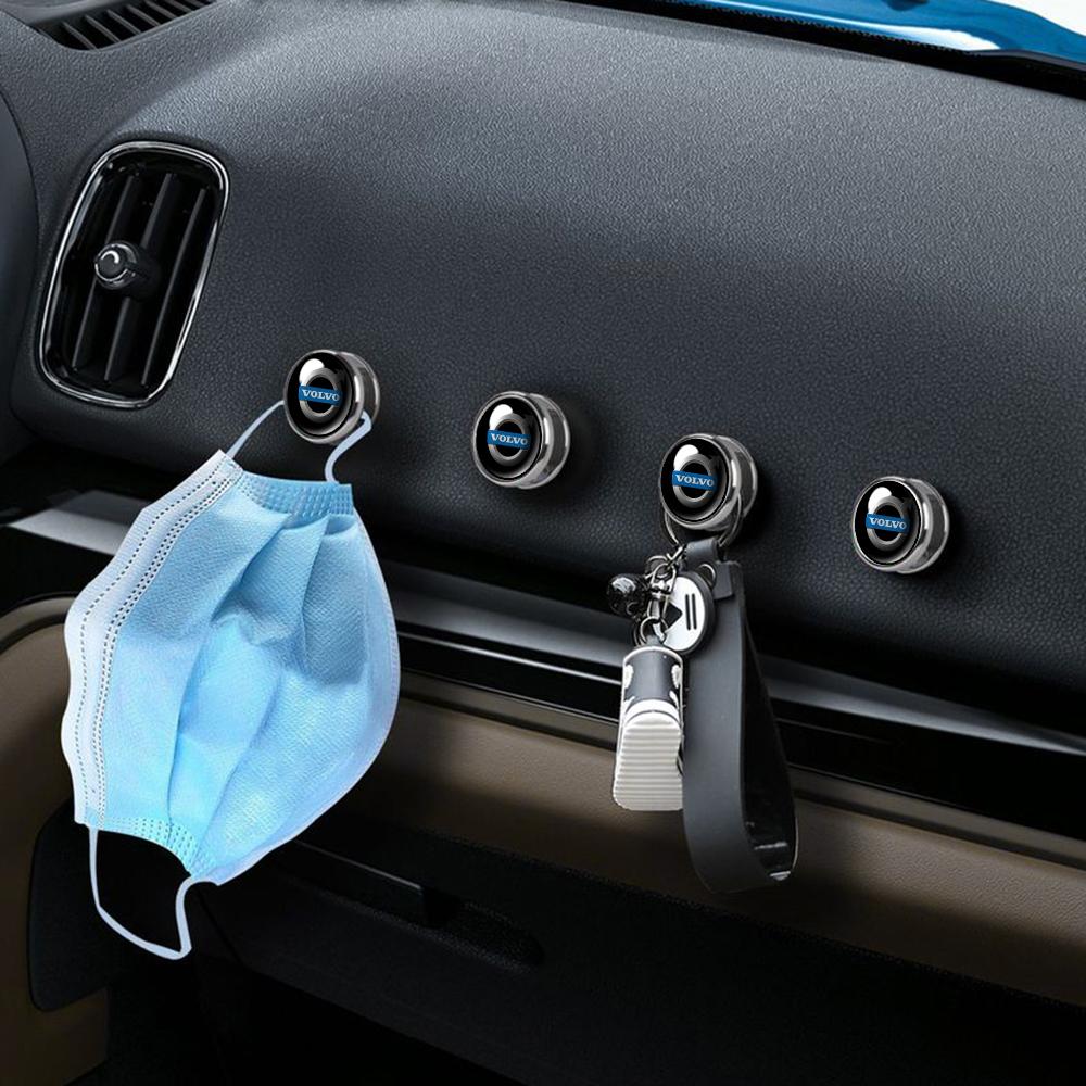 bja6 For Volvo 1/2PCS Metal Car Hooks Storage Sticker Auto Storage Accessories For Volvo T6 AWD C40 C50 C70 S40 S60 S70 S80 S90 V40 V