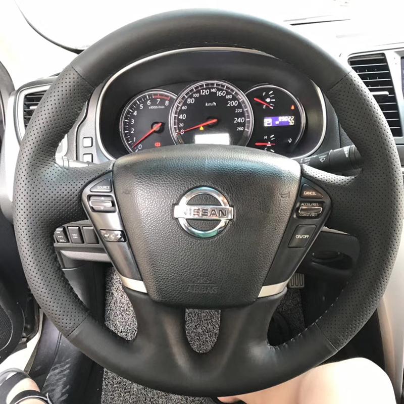 Non-Slip Black Artificial Leather for Nissan Patrol Y62 2012-2018 Teana J32 Diy Hand Stitched Braid Car Steering Wheel Cover