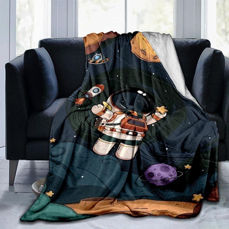 1pc Astronaut Printing Lightweight Flannel Blanket, Comfortable and Warm Blanket, for Camping Sofa Bed and Couch Office, Gift