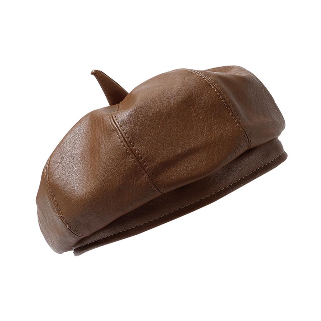 Girl Pu Leather Beret French Artist Warm Wool Winter Beanie Hat Retro Vintage Plain Beret Solid Color Elegant Ladies Winter Hat