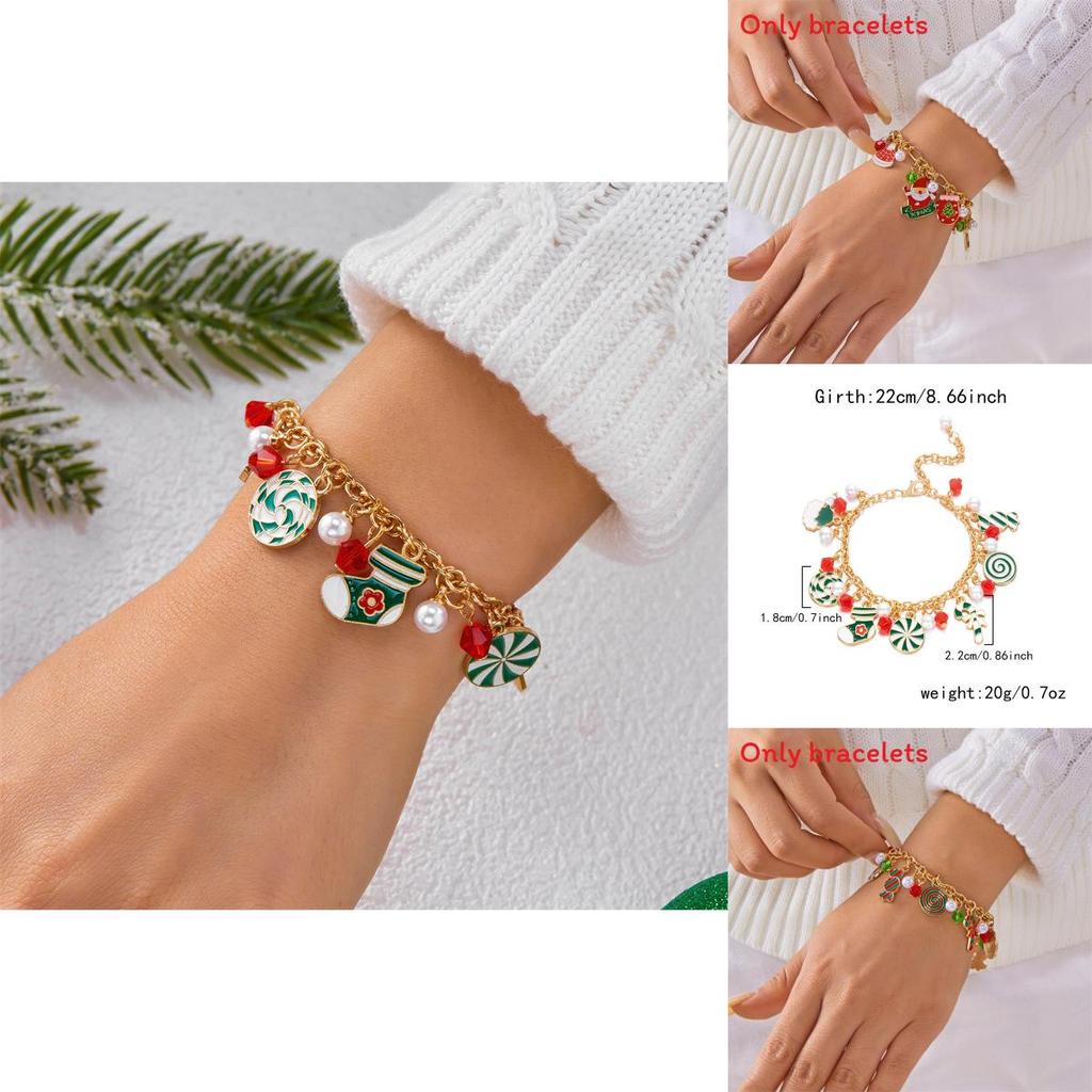 Christmas Santa Pendant Bracelets With Multicolor Candy Charms For Holiday Gift