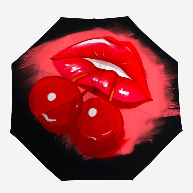 1pc Cherry Lips Automatic Folding Umbrella, 8-Rib Iron Frame, Casual Outdoor Accessory for Birthday Festival Gifts Yy251128180