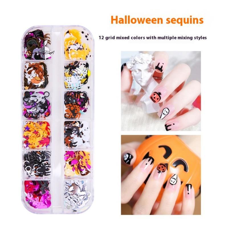 Halloween Ghost Pumpkin Shape Glitter Sequins 1 Box Holographic Festival DIY Craft Nail Decoration Art Accessories