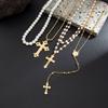 Lacteo 4 Pcs/Set Bohemia Imitation Pearl Choker Necklace Women Vintage Creative Gold Color Cross Pendant Necklace Charm Jewelry