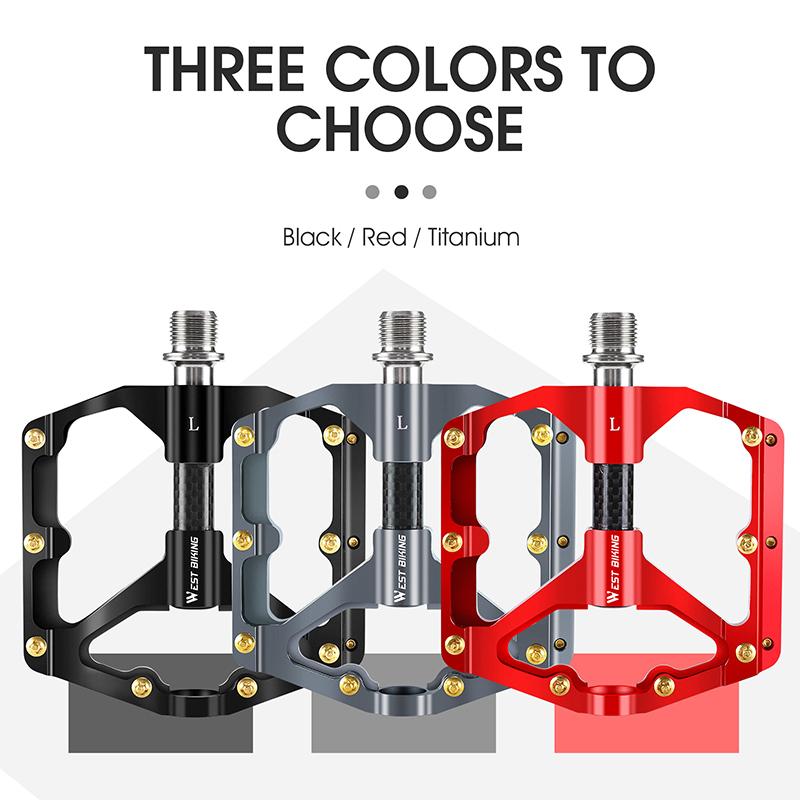 WEST BIKING 3 High-Speed Bearing Pedals Carbon Fiber Spindle Tube Aluminum Alloy Platform Pedals MTB Anti-Skid Lightweight Parts
