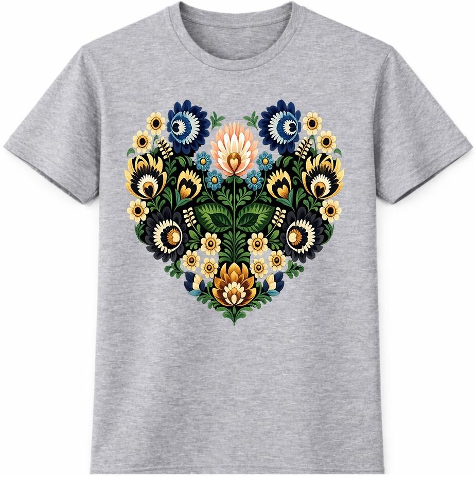 Floral Heart T Shirt Folk Art Botanical Flower Graphic Tee Boho