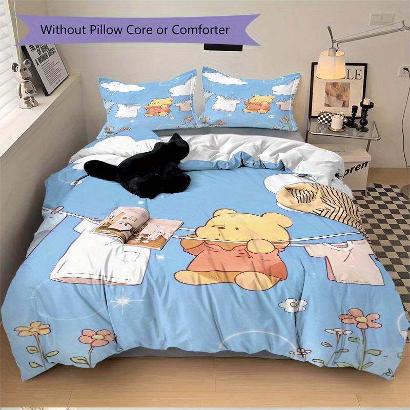 3pcs Cute Pooh Bear Printed Bedding Set, Soft and Comfortable Quilt Cover for Bedroom, Guest Room (1 Duvet Cover + 2 Pillowcases, Pillow Core Not