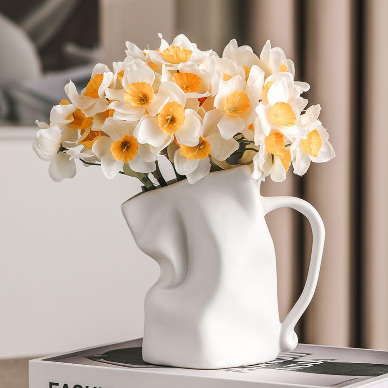 Creative Handle Cup Ceramic Vase Hydroponic Flowers Living Room Ornaments Art Folds Irregular Vases Crafts Home Decoration Gifts