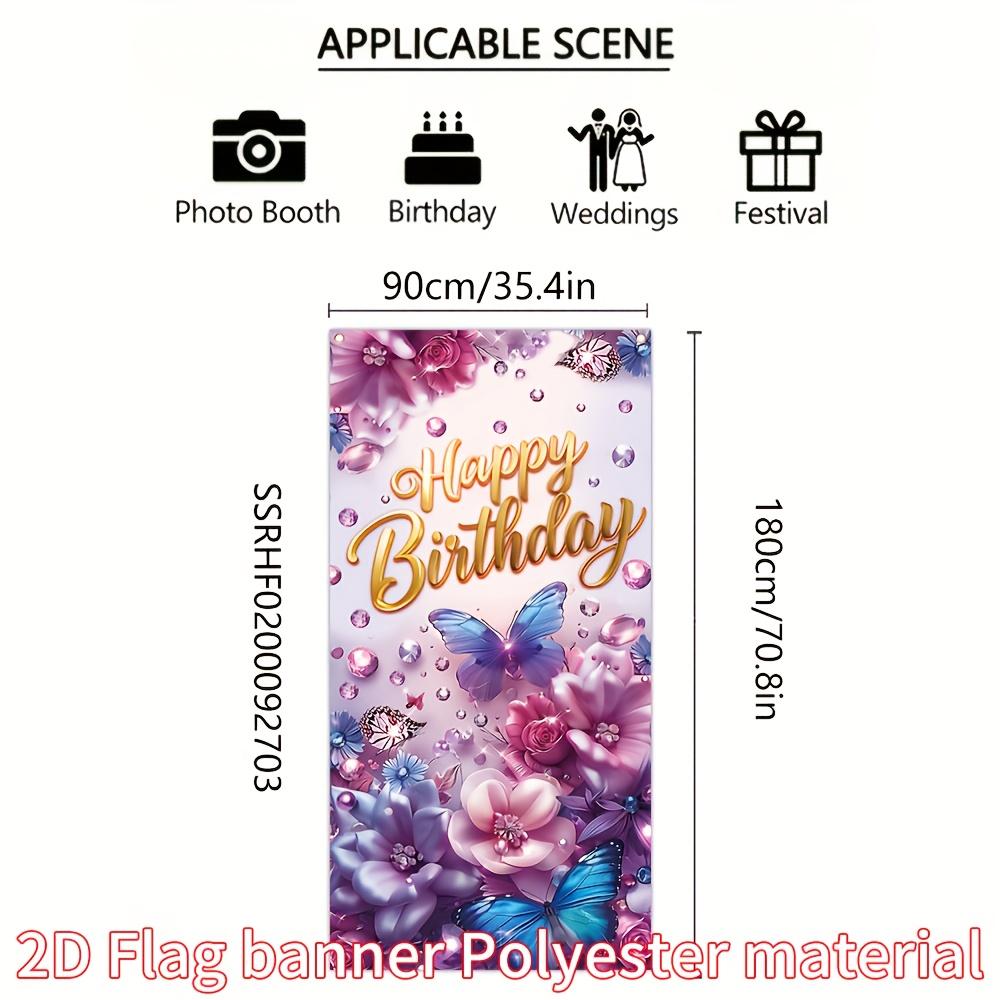 2D Flat Banner 1pc Happy Birthday Decorative Banner 90cm * 180cm/35.4in * 70.8in Floral Butterfly Birthday Decorative Banner Birthday Wall