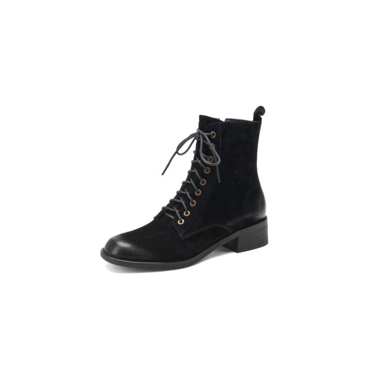 Fashion HOT SALES Fall Shoes Zipper Genuine Leather Boots Women Retro Lace Ankle Boots for Women Plus Size 42 Fashion Winter Boots Women