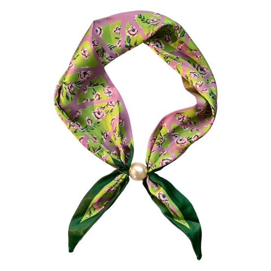 Seidenschal Imitation Perle Magnetischer Verschluss Nackenwickel Streifen Punktmuster Schal für kühles Wetter Accessoire