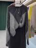 Women's Round Neck Wool Sweater: Thickened, Color Block, Diamond Pattern, Brushed Long Hair Knit, Loose Fit for Autumn/Winter