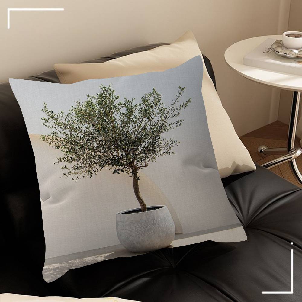 Chic Olive Tree In Vase Canvas Art Pillow Cushion Cover Pillowcase Living Room Sofa Home Decor Customized