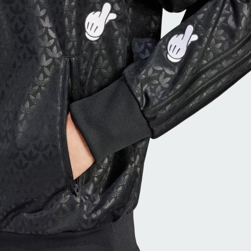 Adidas Originals Mickey Mouse SS24 Giacca da Uomo Nera con Logo Stampa Guanto con Cerniera e Collo Alto IY2264