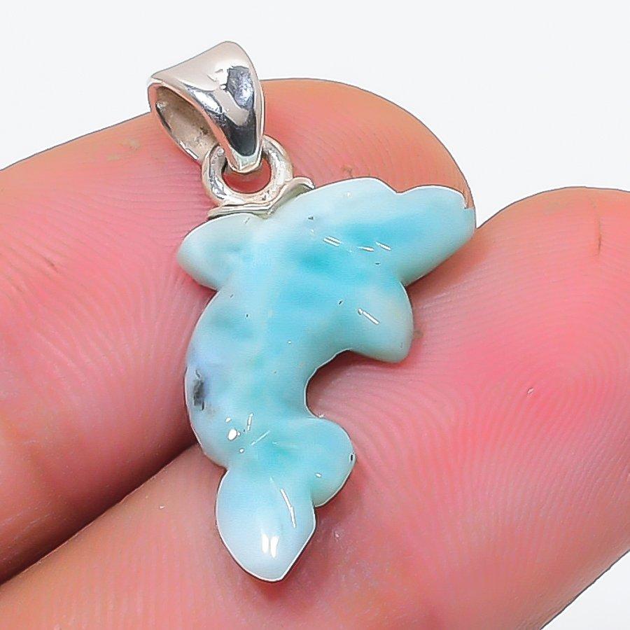 Natural Larimar Gemstone Handmade 925 Sterling Silver Jewelry Pendant 0.67" M3g46