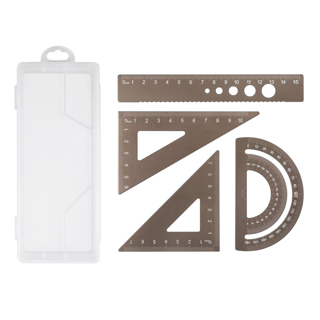 4Pcs/Set Aluminium Ruler Set Metal Geometry Maths Drawing Compass Stationery Rulers Mathematical for School