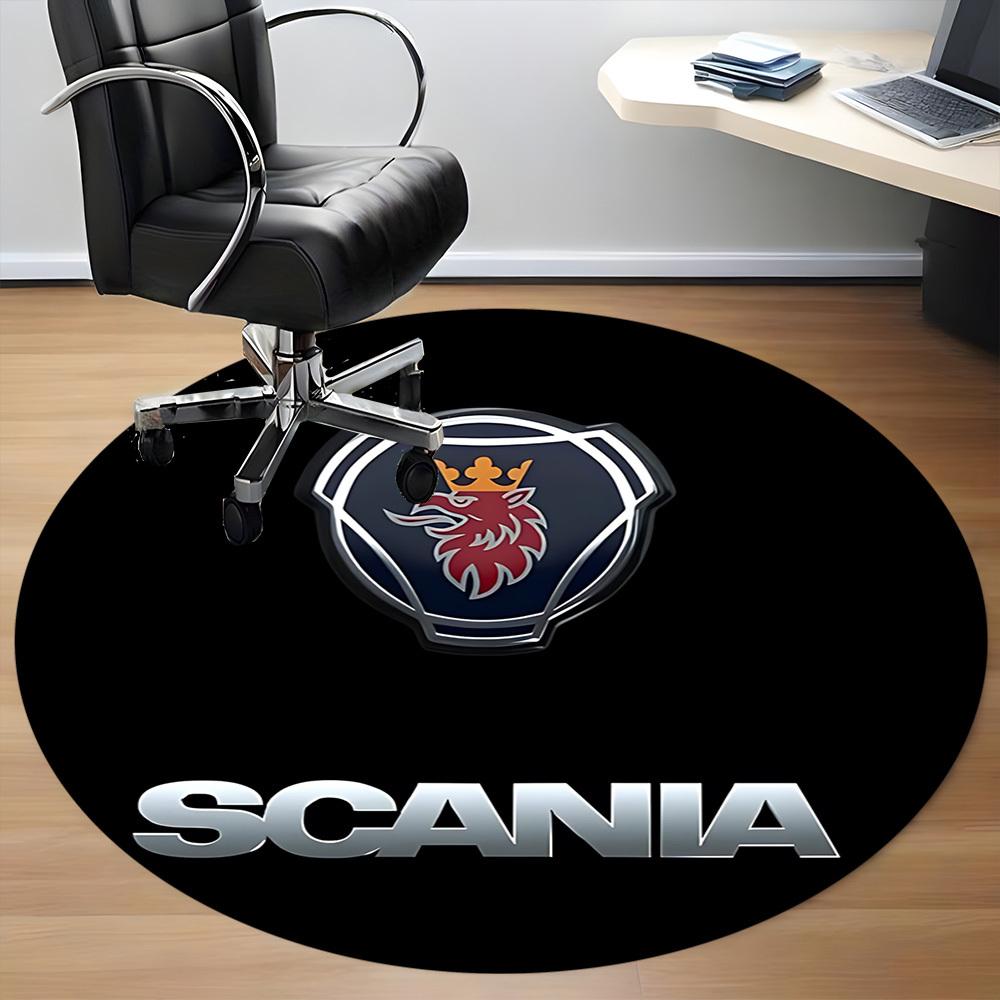 1PC Scania Logo Office Round Rug - Perfect for Office or Study Decor, Machine Washable, Non-Slip Backing, Decorative Floor Mat