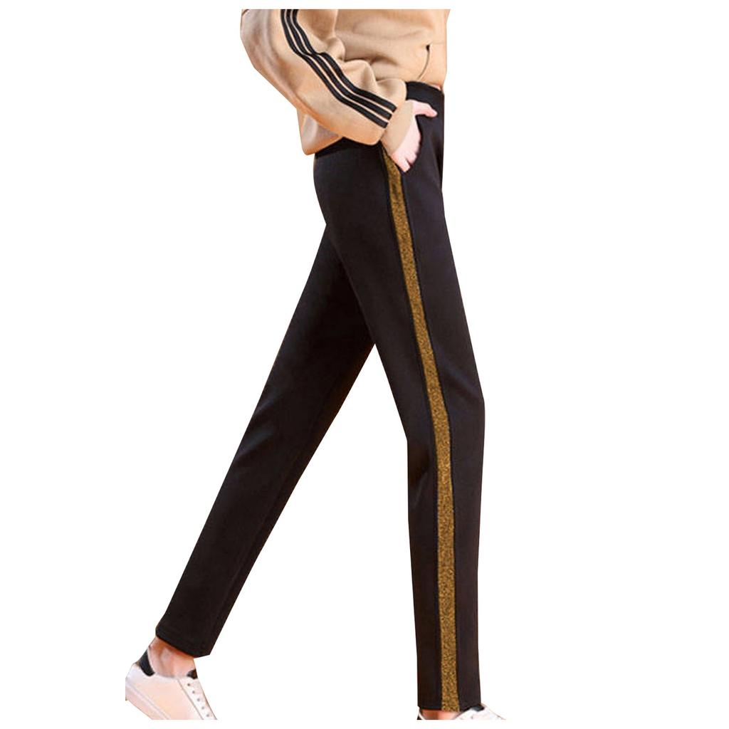 Women Thermal Fleece Pockets Thickened Fleece Lined Casual Sports Trousers Pants