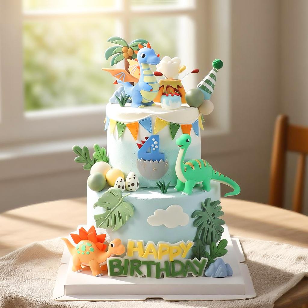 24PCS Dinosaur Cake Topper, Dinosaur Eggs Leaves Grasses Cake Decorations for Safari Animal Themed Birthday Party Supplies
