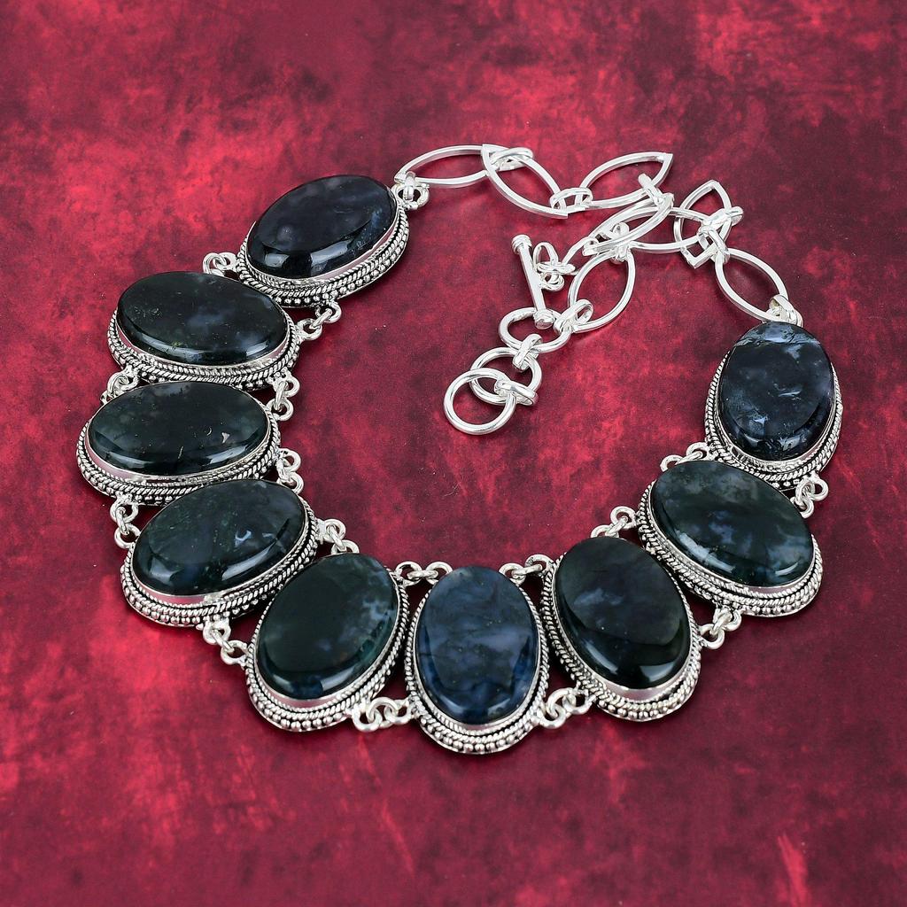 Moss Agate Necklace, Gemstone Jewelry 925 Solid Sterling Silver Necklace, Gift For Women Handmade Necklace