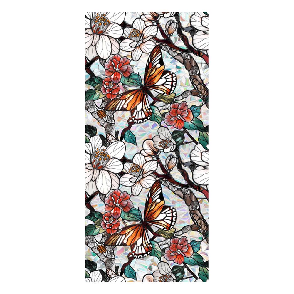 Flowers Window Privacy Film Removable Static Cling Stickers Floral Stained Glass Decals Decorative Window Decals for Home
