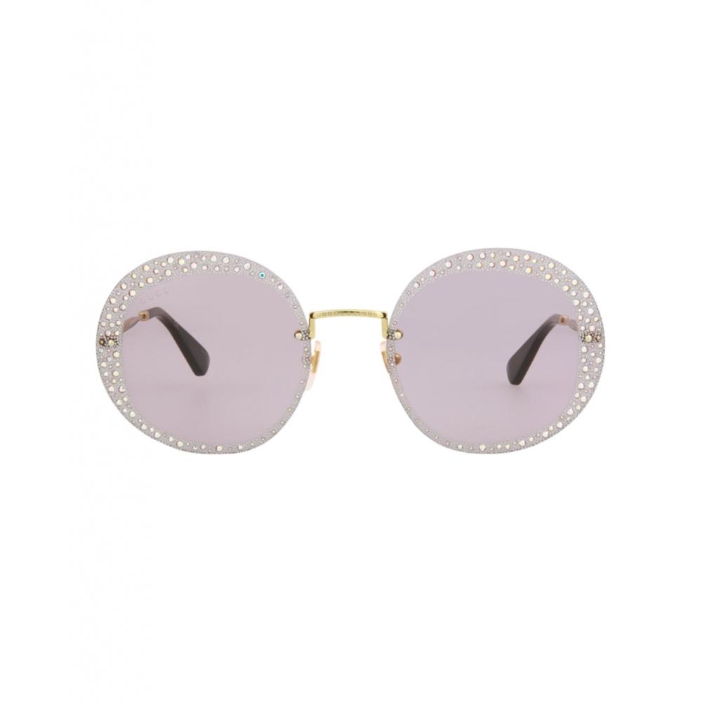

Gucci Round Frame Metal Sunglasses Gold Gold Violet One Size