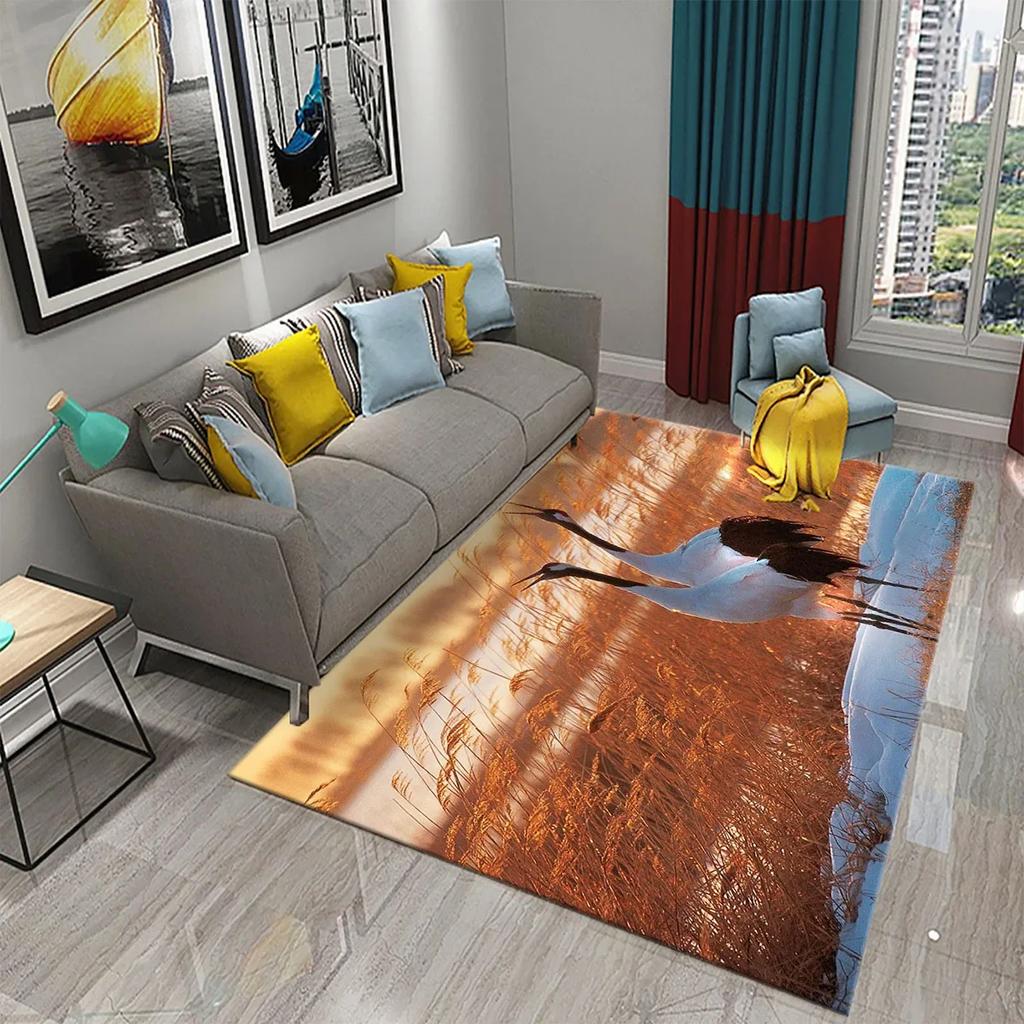 Lovely Red-Crowned Crane Carpet for Kitchen Bathroom Door Entrance Non-Skid Area Rug Living Dining Room Bedroom Decor Floor Rugs