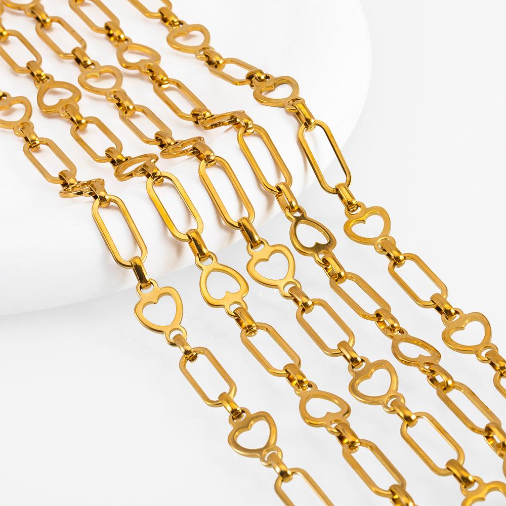 1Meter Hollow Heart Square Necklace Chain Stainless Steel Gold Plated Link Chains DIY Women Bracelets Jewelry Making Bags Chain