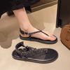 2025 summer casual seaside beach flats women's shoes outer wear design sense Velcro flip-flops sandals