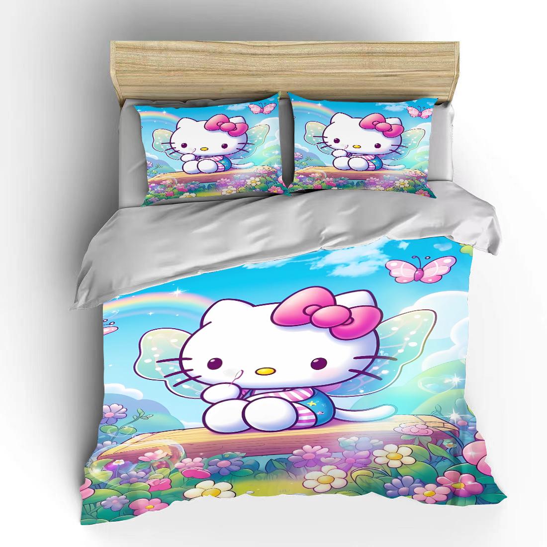 

Hello Kitty Sanrio Постільна білизна Комплекти Покривало на ліжко Покривало на ліжко Підковдра Наволочка Набори з 2-3 предметів Милий Декор для спальні EU Single 135x200cm