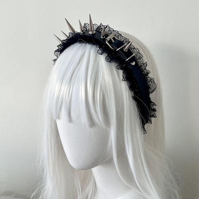 Y2K Punk Gothic Lolita Headwear Harajuku Steampunk Girls Headband Rivets Black Lace Headband Women Cosplay Hair Accessories New