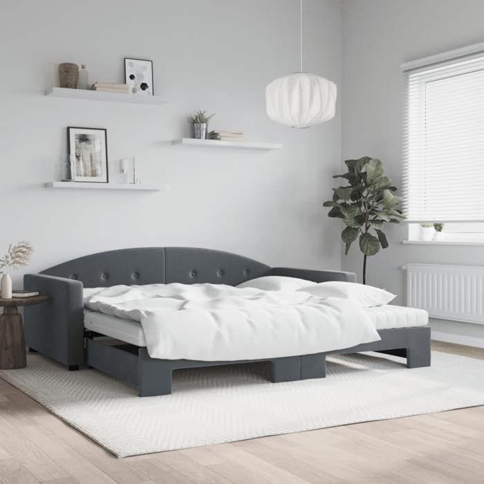 VidaXL Lit de jour et gigogne et matelas gris foncé 100x200 cm velours, canapé-lit, canapé-lit confortable, lit de jour 3197333