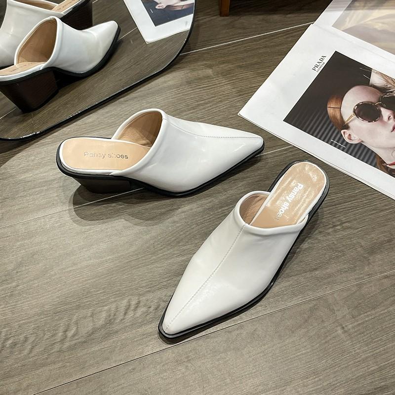 Shoes Woman's Slippers Loafers Luxury Slides Female Mule Cover Toe Square Heel On A Wedge Heeled Mules Low 2024 Designer Block