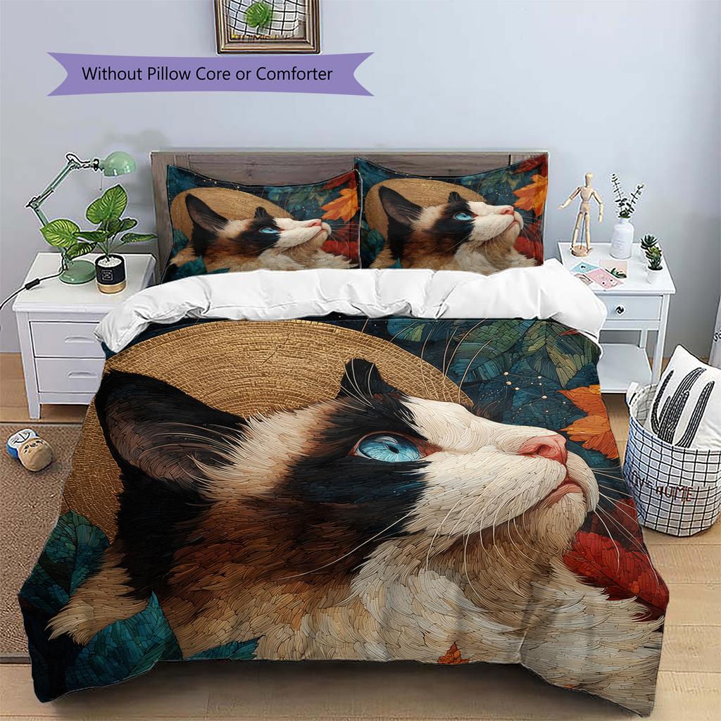 Cat Head Pattern Bedding Quilt Set Home Decoration Gift (1 * duvet cover + 2 * pillowcase without core)