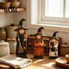 Rustic Wooden Witch Craft for Desk Ornament, Retro Halloween Figurine with Broom/Pumpkin/Black Charming Decor Autumn Parties Cat, Creative Tabletop