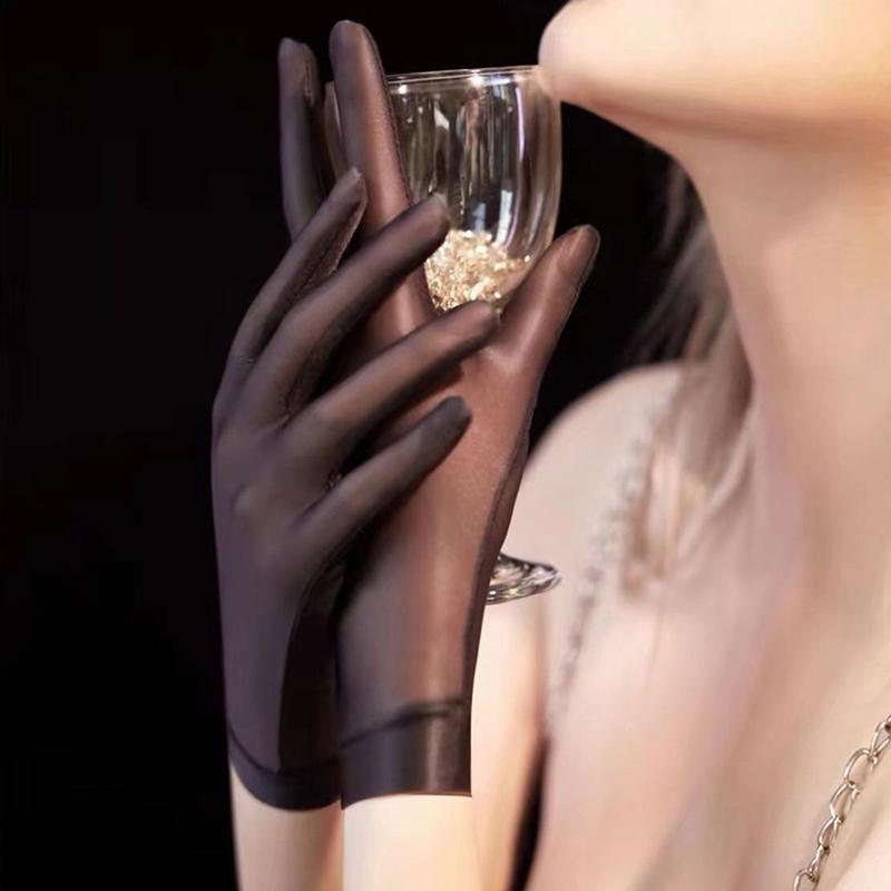 Women Oil Glossy Tight Stocking Gloves Sexy High Elastic Transparent Ultra-Thin Clubwear Short Wrist Gloves