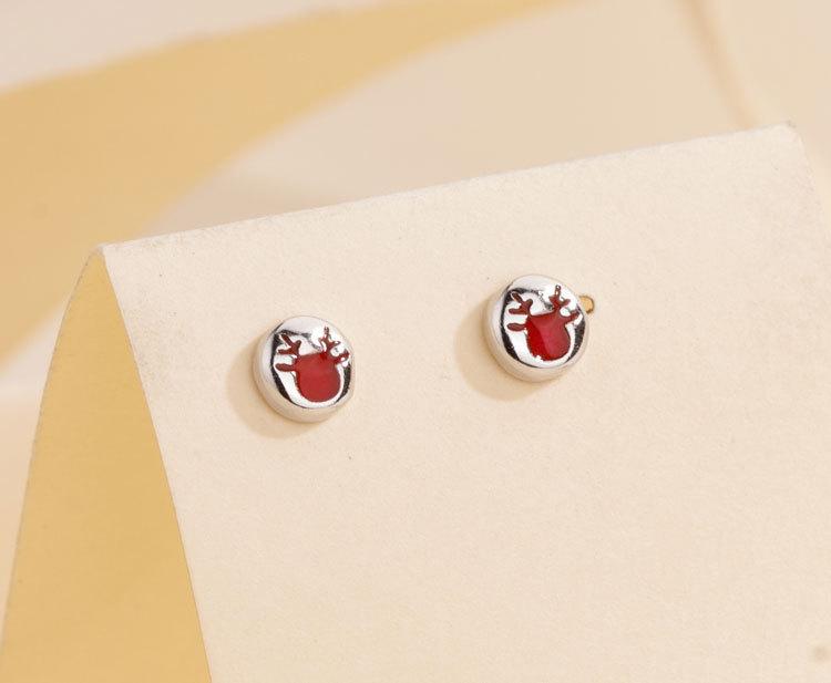 E1504 S999 Silver Elk Stud Earrings: Christmas Twist Screw Bean Design