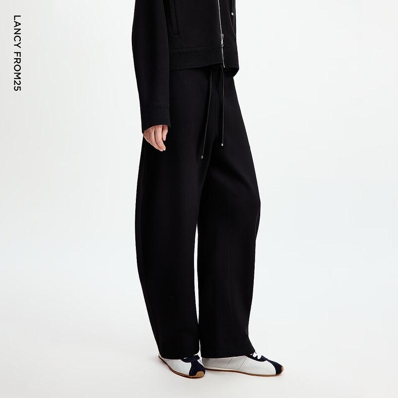 Langzi Women's Black Scimitar Wide-Leg Drawstring Pants