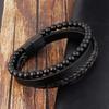 Men's Multi-Layer Leather Bracelet with Natural Volcanic Stone & Titanium Steel
