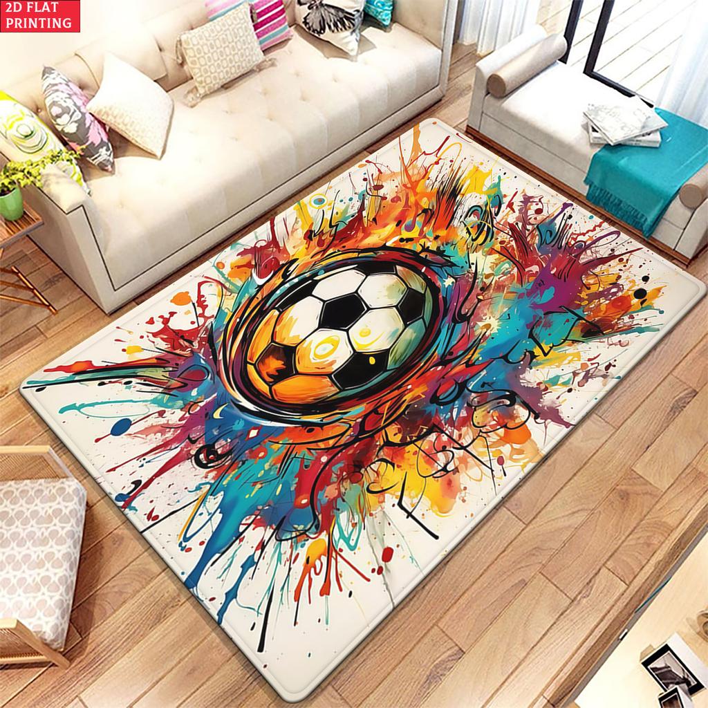 Soccer Star Swirl  Large Room Carpet Non Slip Cartoon Kids Bedroom Living Room Floor Mat Home Decor Children's Play Carpet