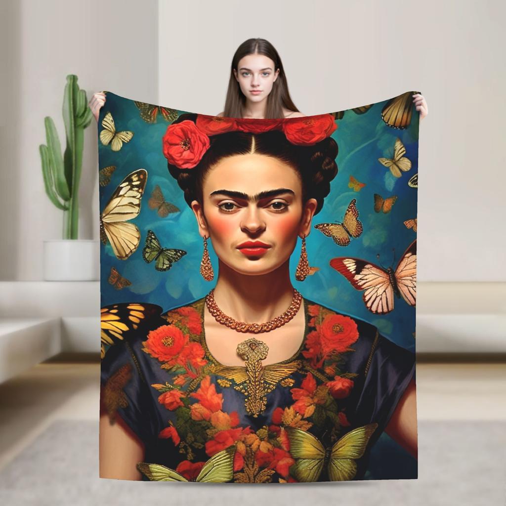 F-Frida K-Kahlo Farfalle Coperta Pile Tutte le Stagioni Traspirante Leggera Sottile Coperta da Lanciare per Biancheria da Letto Tappeto per Ufficio Pezzo
