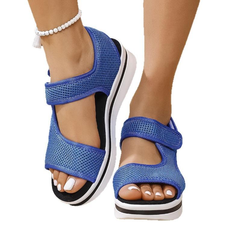 New sandals women's large size thick-soled color matching flat-soled Velcro daily casual beach sandals