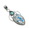 Naturalny Kamień K2 Azuryt Srebrna Zawieszka ze Srebra Próby 925 - Ręcznie Robiony Wzór, Biżuteria do Noszenia na Co Dzień, Unikalna Zawieszka z Niebieskim Topazem Prezent Dla Niej