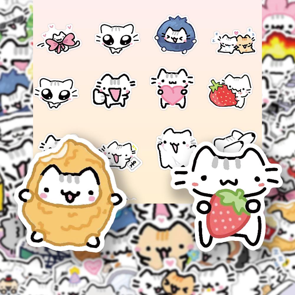 72 Cute Kitten Line Art Stickers: Cartoon Decorations for Phone Case & Laptop - Waterproof