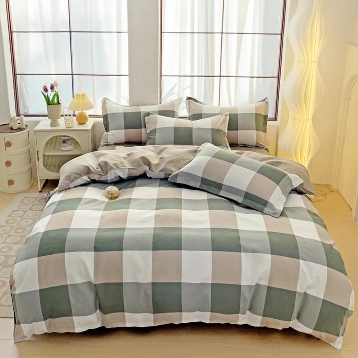 Plant Thickened Three Four Piece Bed Sheet Set Blue And White Large Grid